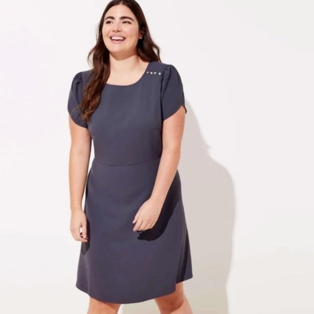 Ann Taylor Loft Gray A-Line Short Sleeve Short Sleeve Button Career Dress Size 6